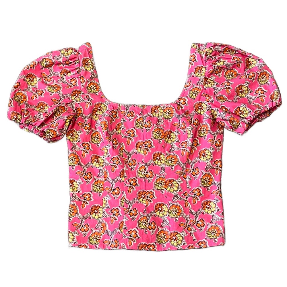 J. Crew Pink Floral Puff Sleeve Blouse Size 0